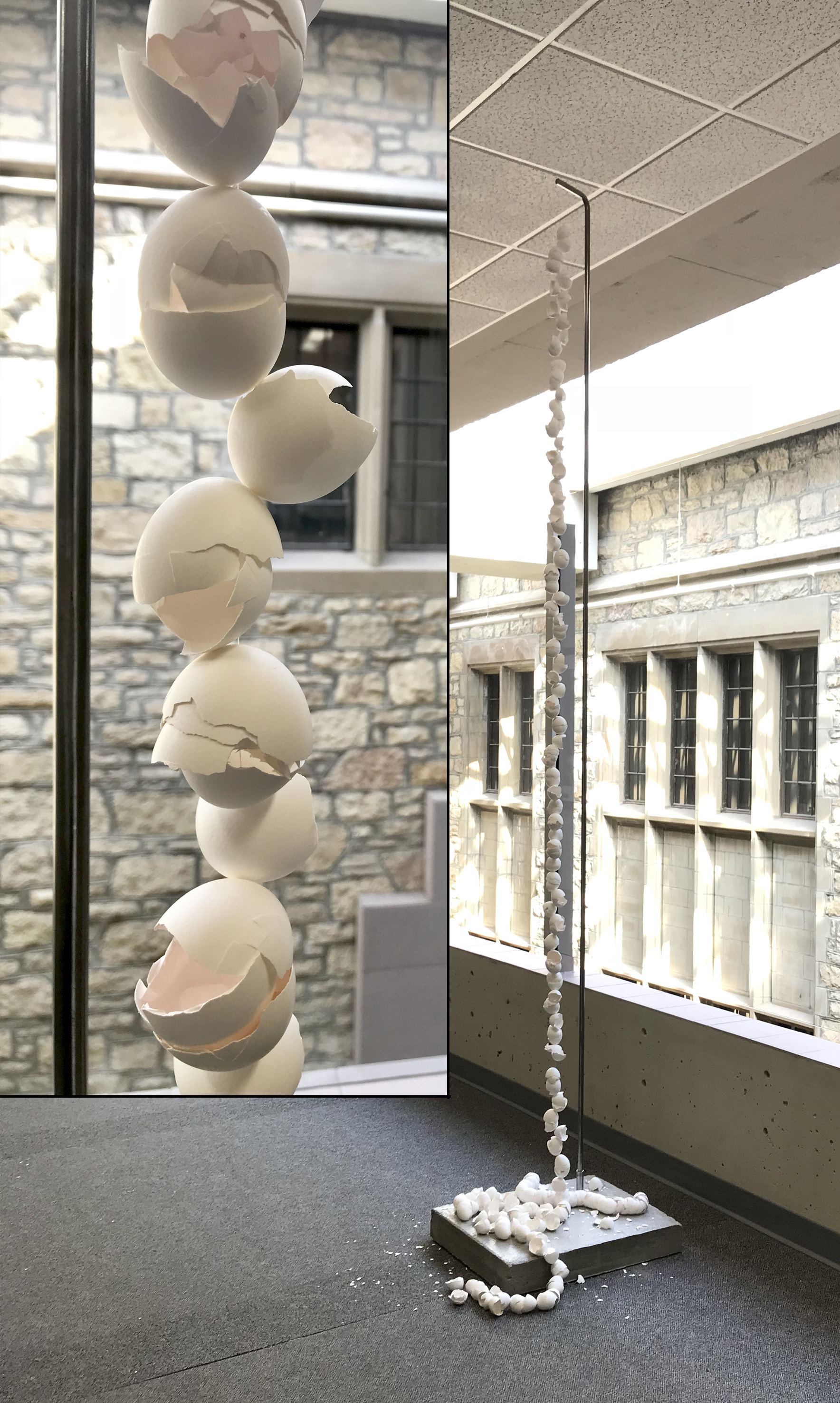 A sculpture created from discarded eggshells for ARTCycled 2018 by Mila Pshebylo